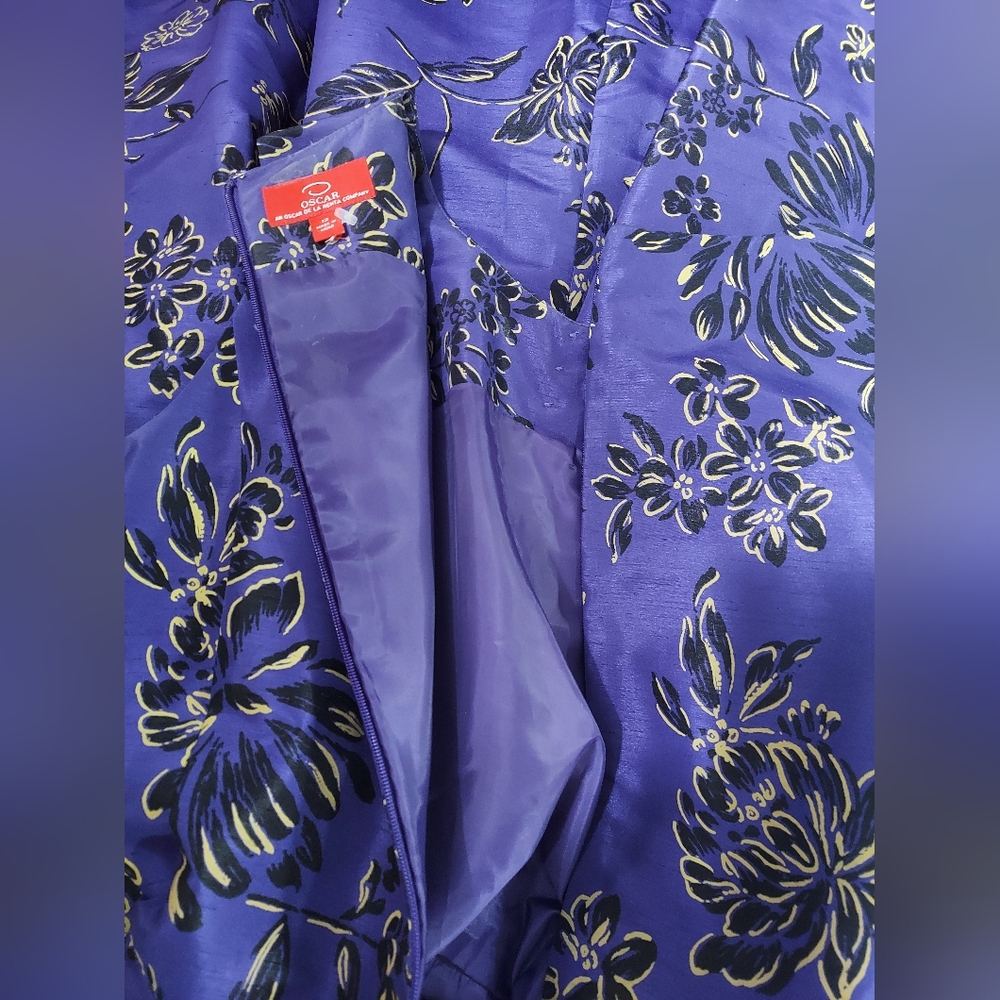 □$1,200 OSCAR DE LA RENTA NEW BEAUTIFUL PURPLE FLORAL MIDI DRESS US 12 L - Picture 6 of 10